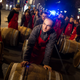 Rolling barrels of Beaujolais.